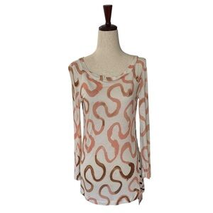 Emilio Pucci Signed Wave Geometric Print Tee Shirt Top Blouse Long Sleeve US 6